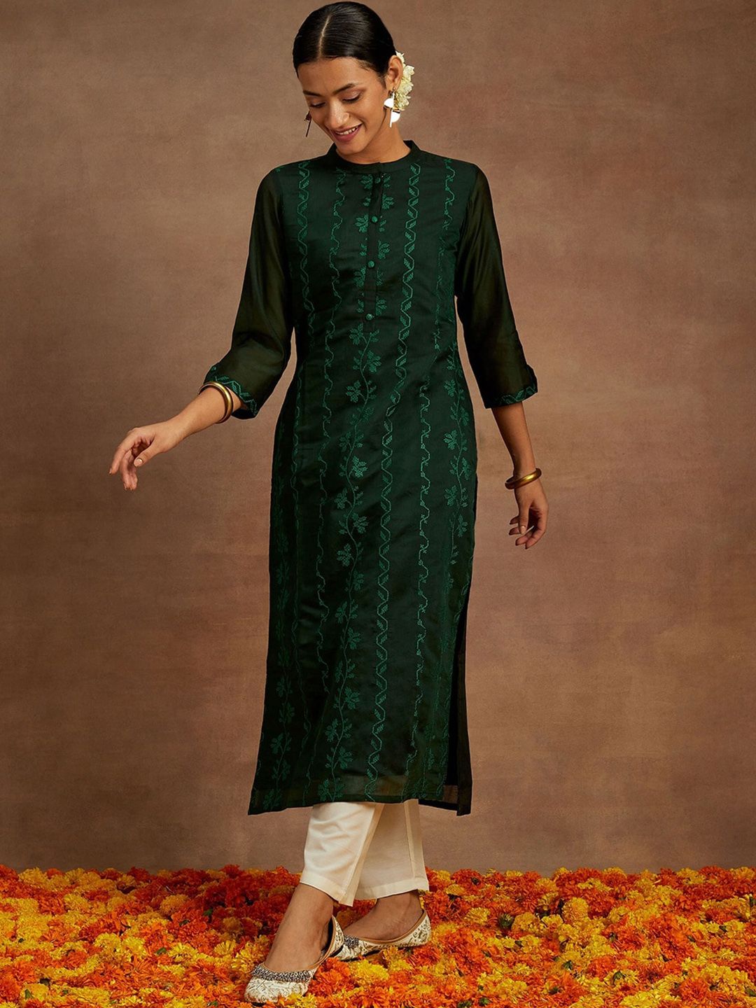 Libas Floral Embroidered Straight Kurta