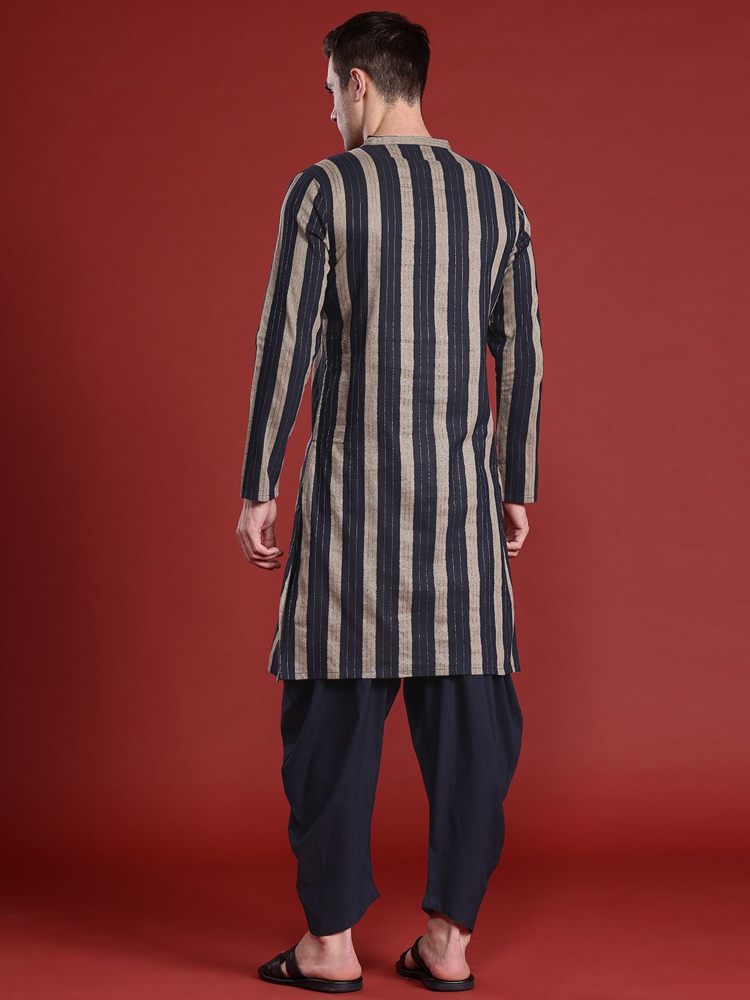 Anouk Men Striped Thread Work Kurta with Salwar