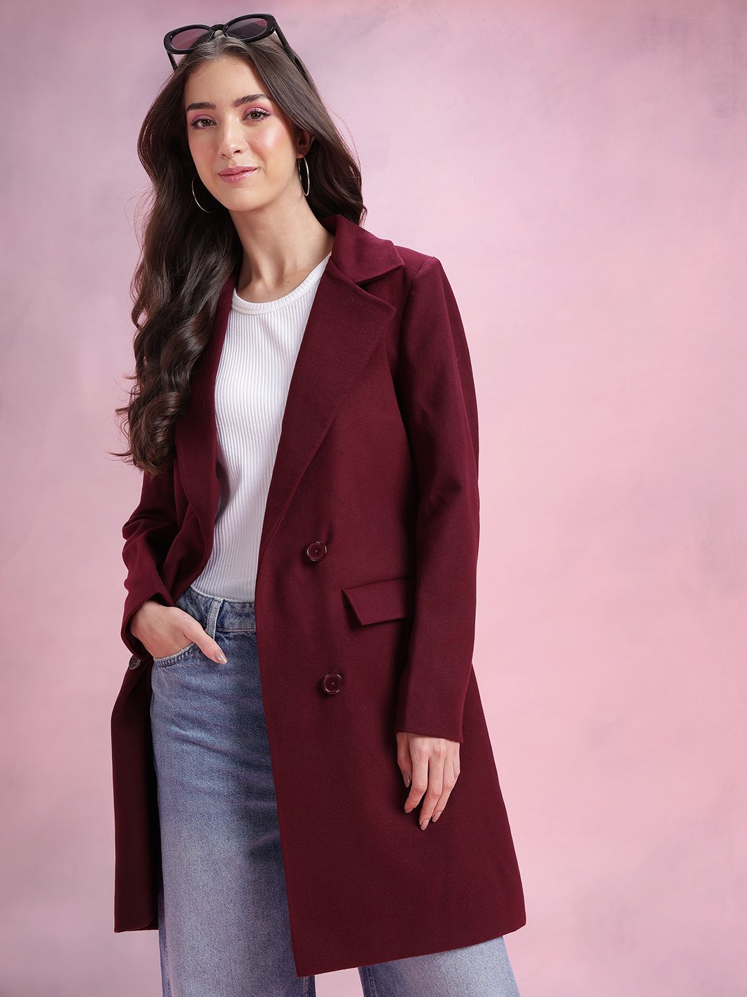DressBerry Notched Lapel Collar Double-Breasted Overcoat