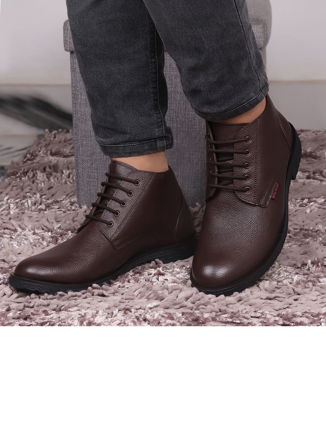 Red Chief Men Brown Textured Leather Boots