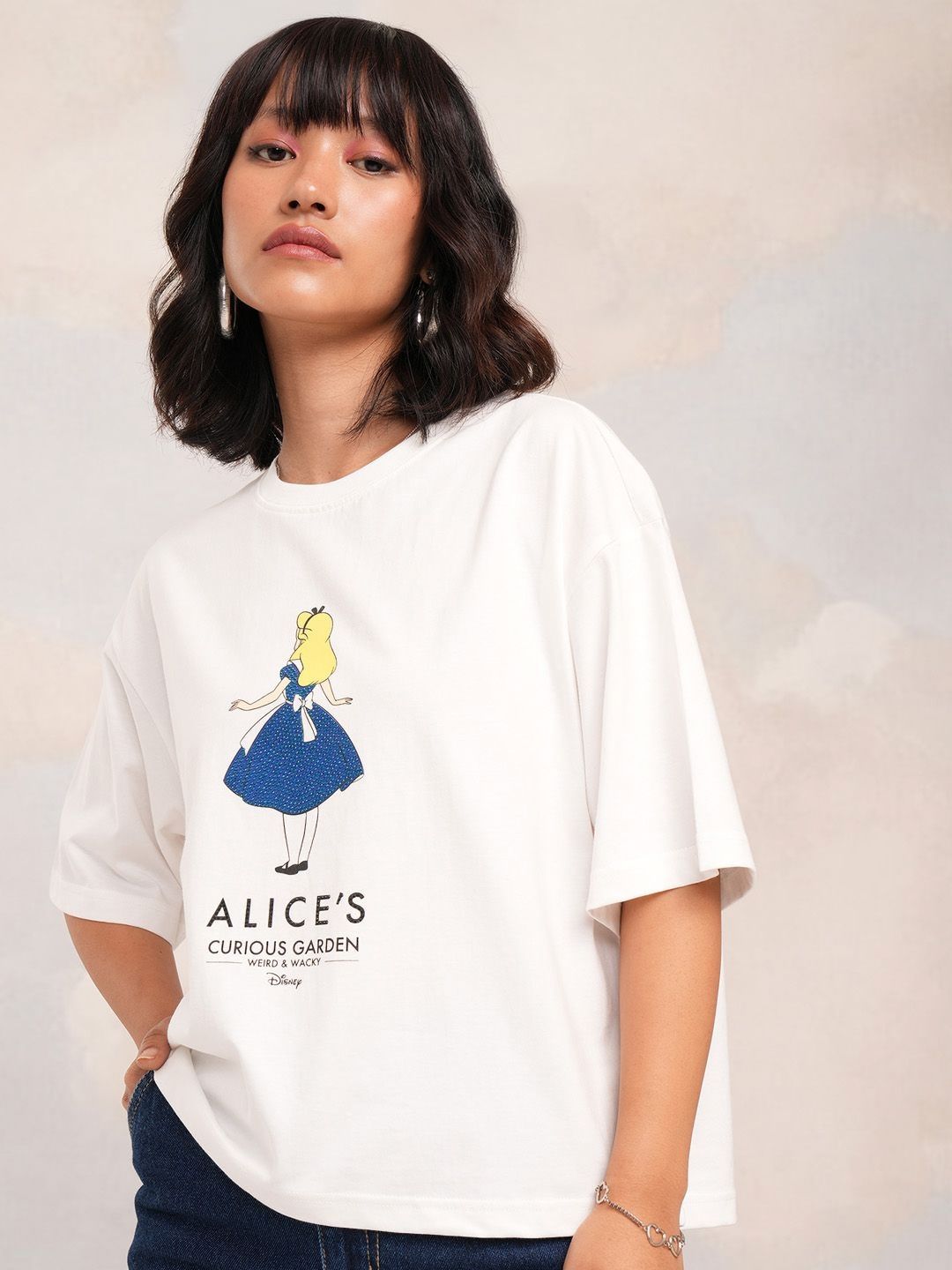 Tokyo Talkies Women Alice in Wonderland Printed Boxy Tshirt