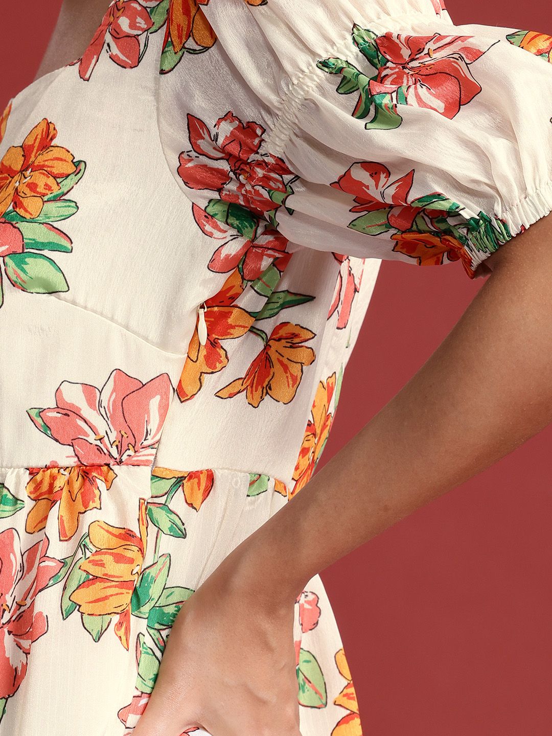 all about you Floral Print Puff Sleeve A-Line Midi Dress