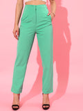 WORK IT by STREET 9 Women Green Straight Fit High-Rise Pleated Trousers
