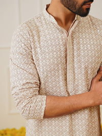 Jompers Geometric Embroidered Thread Work Pure Cotton Kurta With Pyjamas