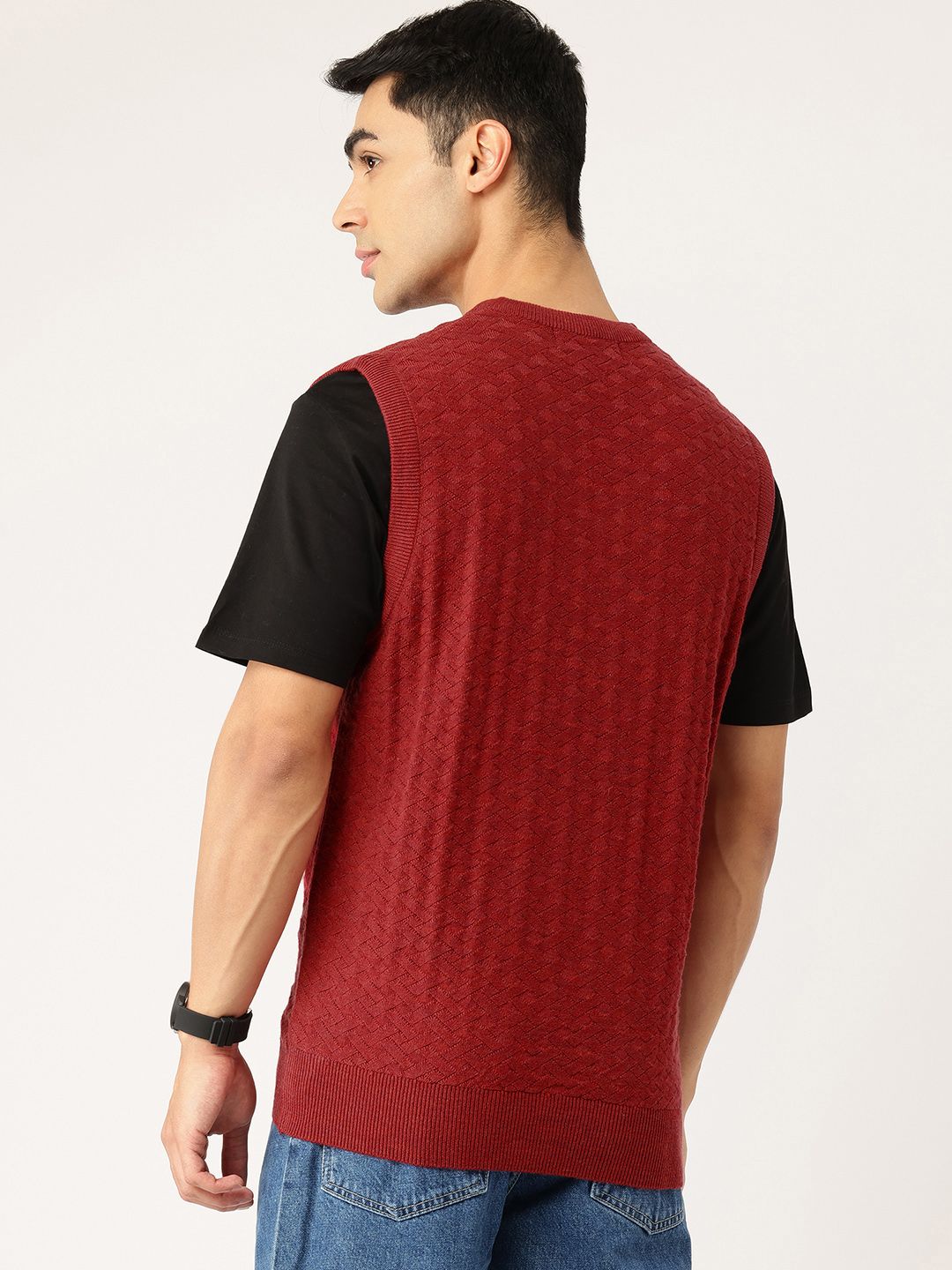 Monte Carlo Self Design Woollen Sweater Vest