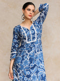Varanga Floral Printed Sweetheart Neck Straight Cotton Kurta