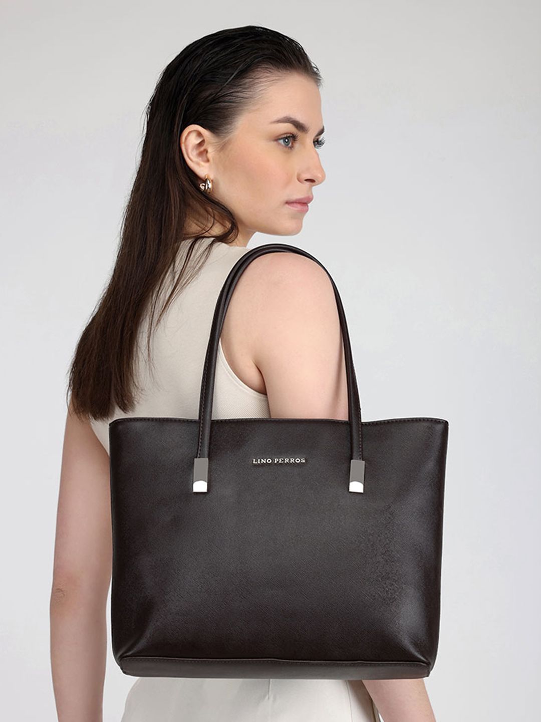 Lino Perros Coffee Brown Solid Laptop Bag