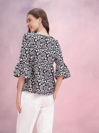 DressBerry Floral Print Bell Sleeve Peplum Top