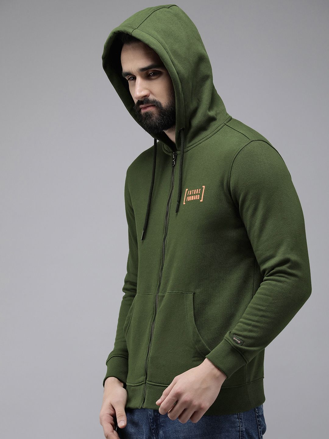 SPYKAR Typography Printed Front-Open Hooded Sweatshirt