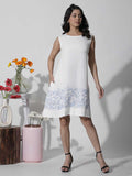 W Self Design Round Neck Sleeveless A-Line Dress