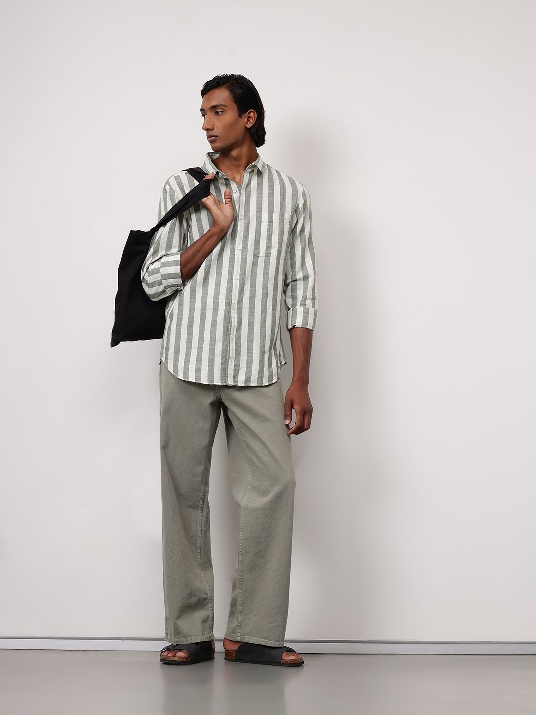 ether Classic Fit Striped Cotton Linen Shirt