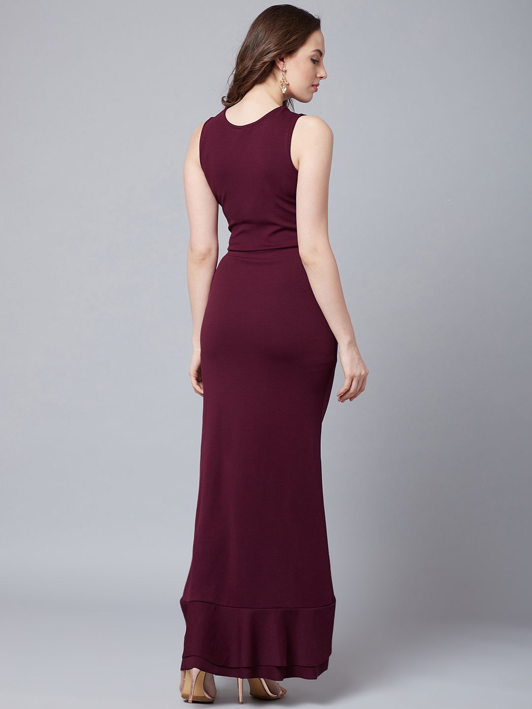 Athena Maroon Cotton Maxi Dress
