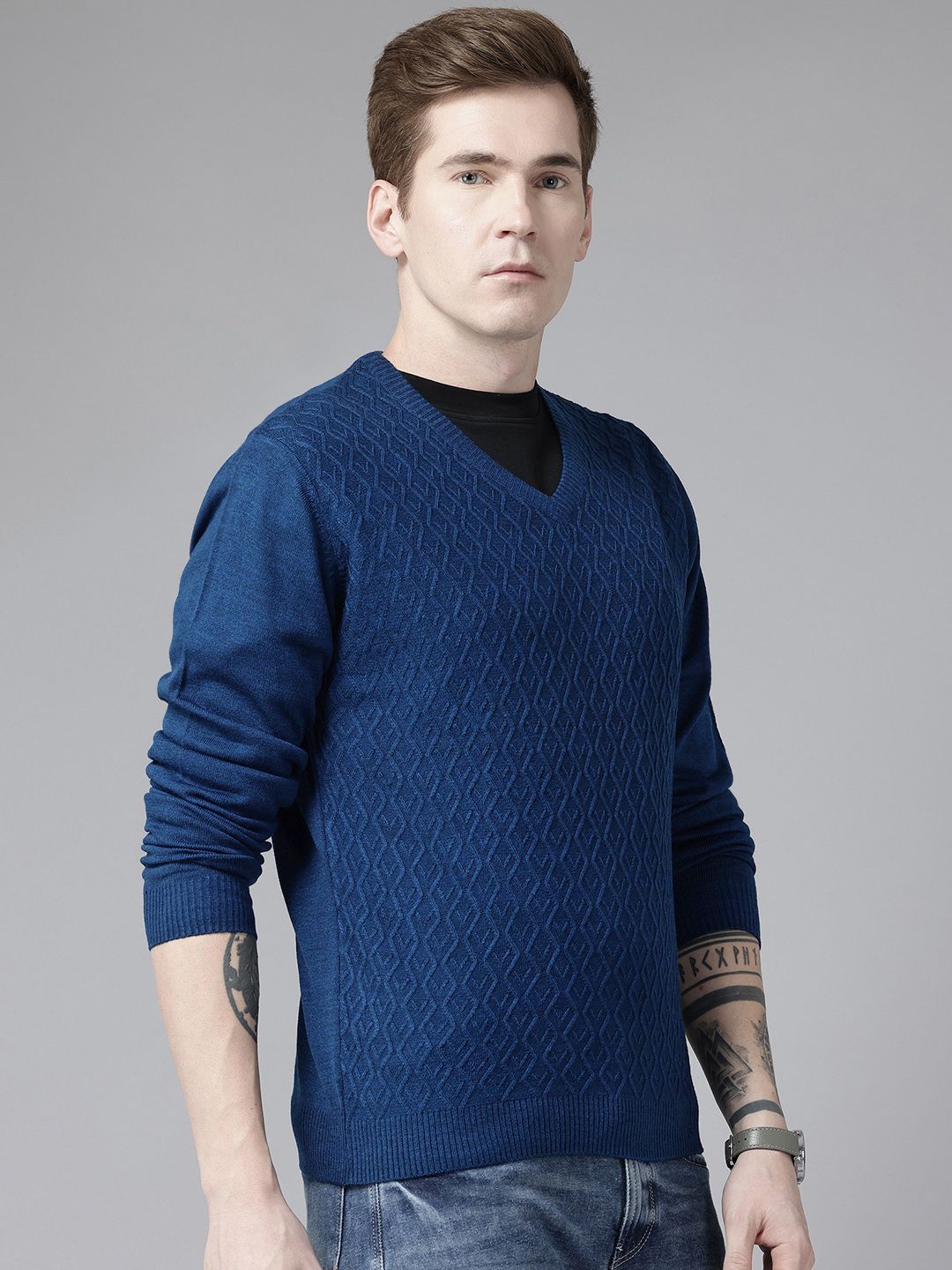 Park Avenue Men Self Design Acrylic Pullover