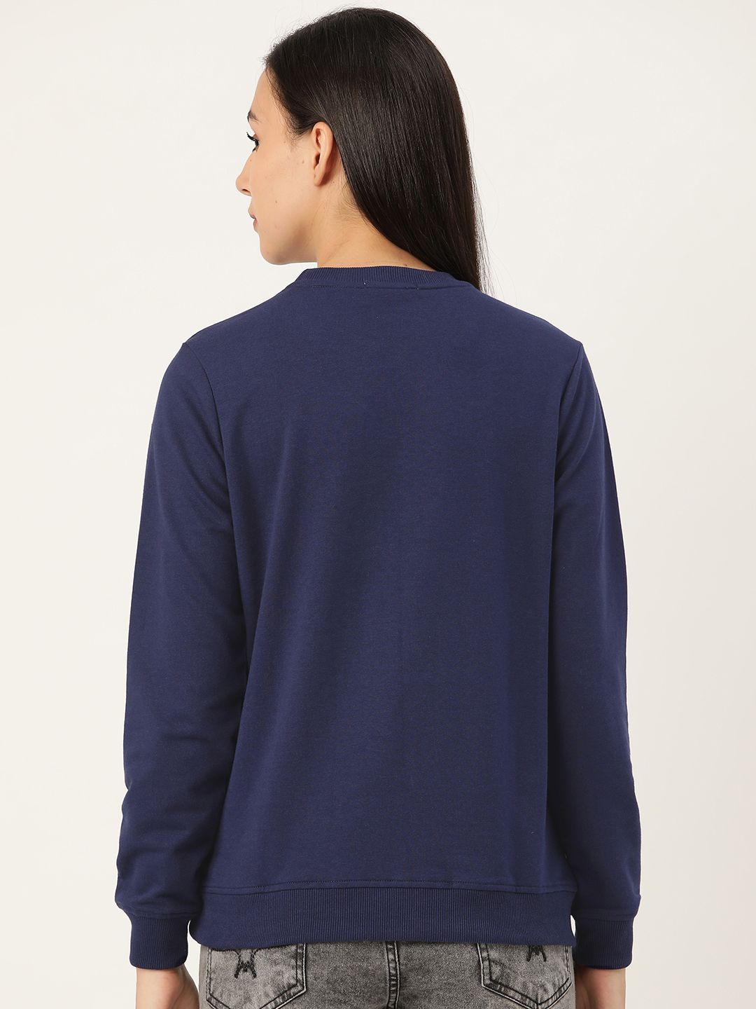 DressBerry Women Navy Blue Solid Sweatshirt