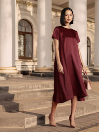 all about you Satin Finish Flared Hem A-Line Midi Dress