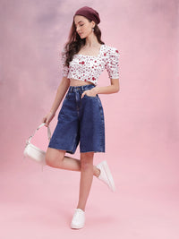 DressBerry Polka Dots Print Puff Sleeve Crop Top