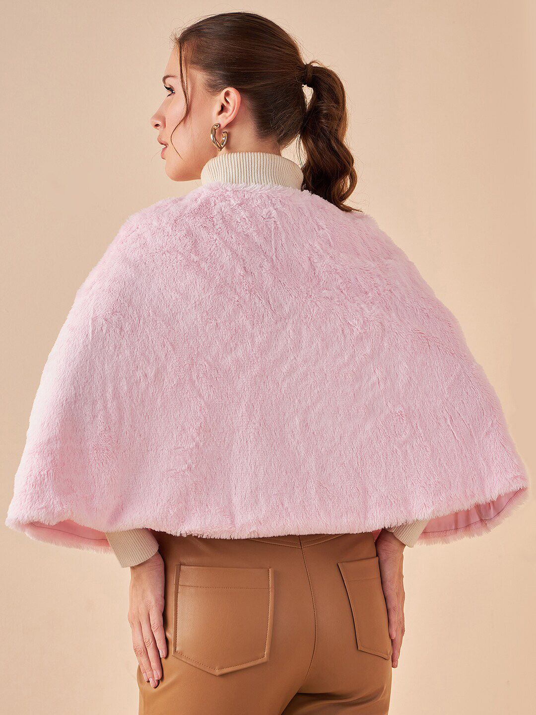 Antheaa V-Neck Three-Quarter Sleeve Button Detail Poncho Sweater