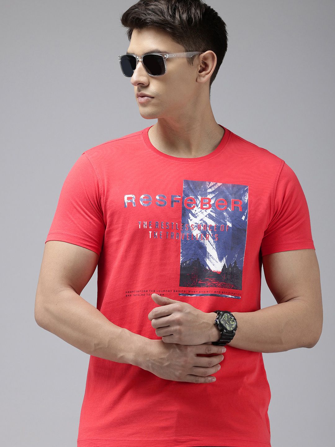SPYKAR Typography Printed Pure Cotton Slim Fit T-shirt