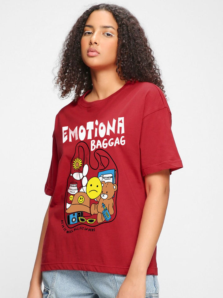 Bewakoof  Red Graphic Printed Cotton Oversized Fit T-shirt