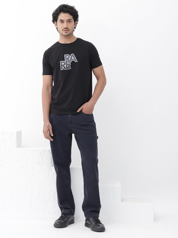 RARE RABBIT Men Oran Regular Fit Typography Printed Cotton T-Shirt