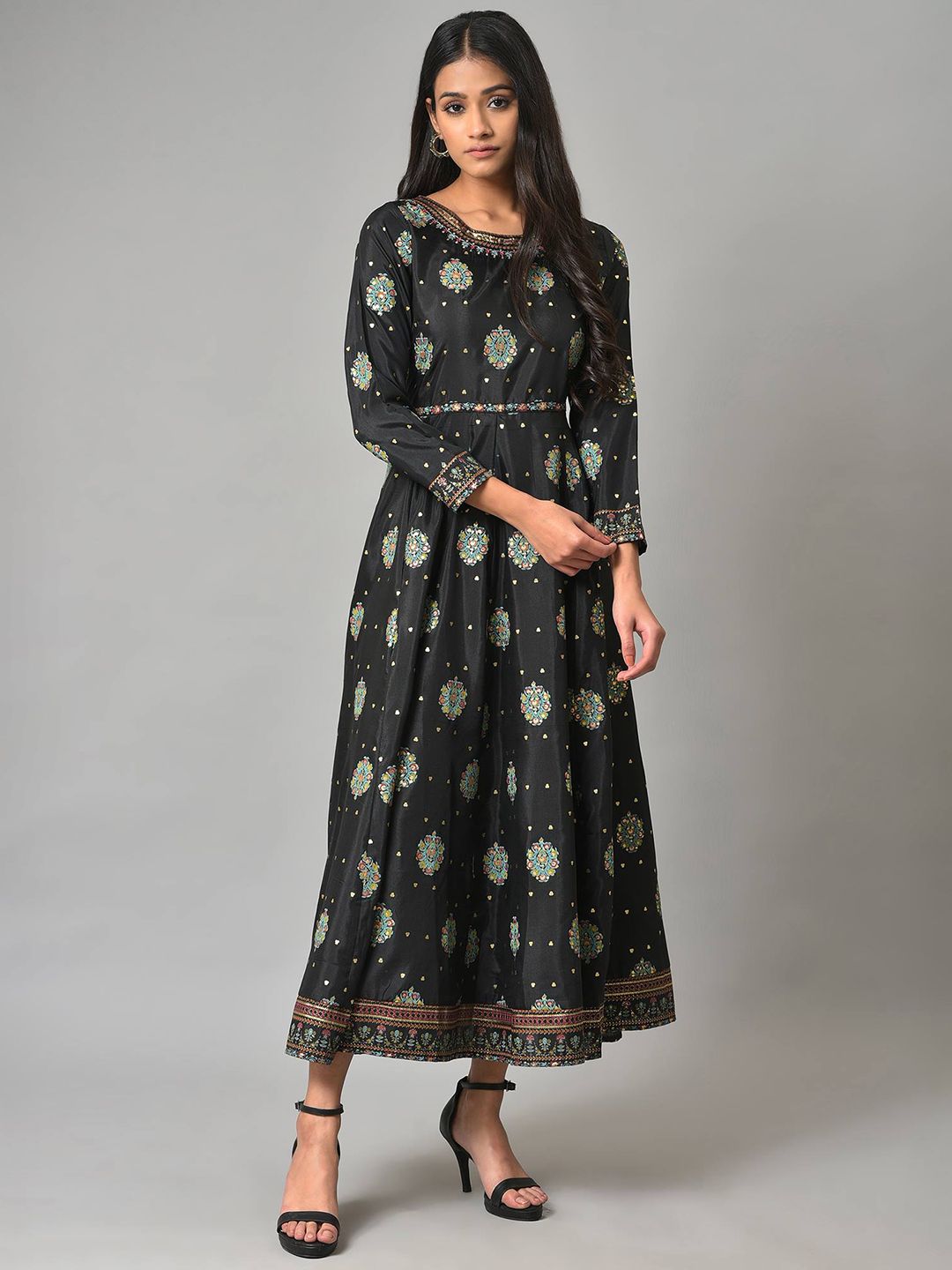 W Black Ethnic Motifs Maxi Ethnic Dress