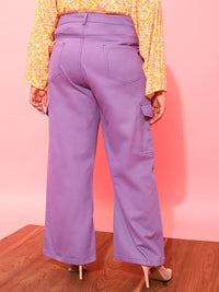 CURVY STREET Women Plus Size Lavender Relaxed Straight Leg Pure Cotton Trousers