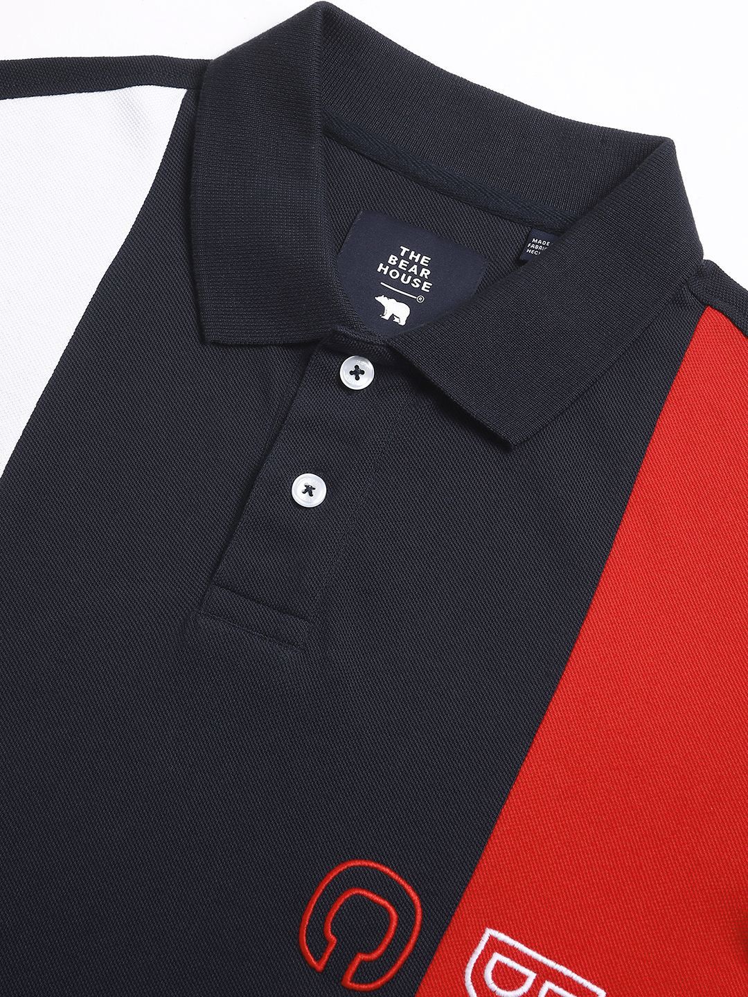 THE BEAR HOUSE Men Colourblocked Printed Polo Collar Cotton Slim Fit T-Shirt