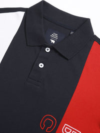 THE BEAR HOUSE Men Colourblocked Printed Polo Collar Cotton Slim Fit T-Shirt