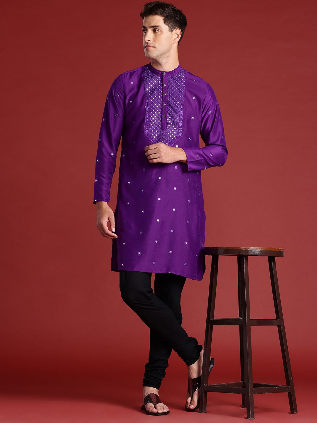 Anouk Mirror Work Embroidered  Kurta with Trousers Set