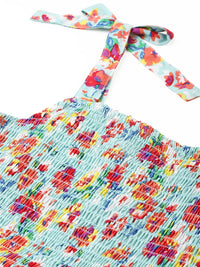 DressBerry Floral Fantasy Tiered Strappy Smocked Midi Dress