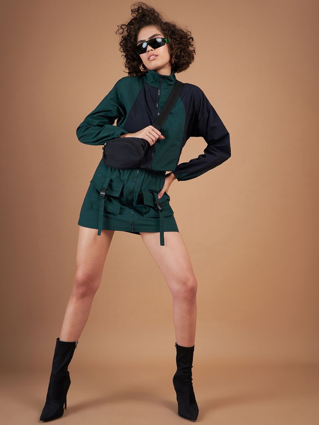 SASSAFRAS Green Colourblocked Mock Collar Bomber Jacket