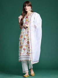 Indo Era Floral Printed Sequinned Pure Cotton Kurta With Trousers & Dupatta