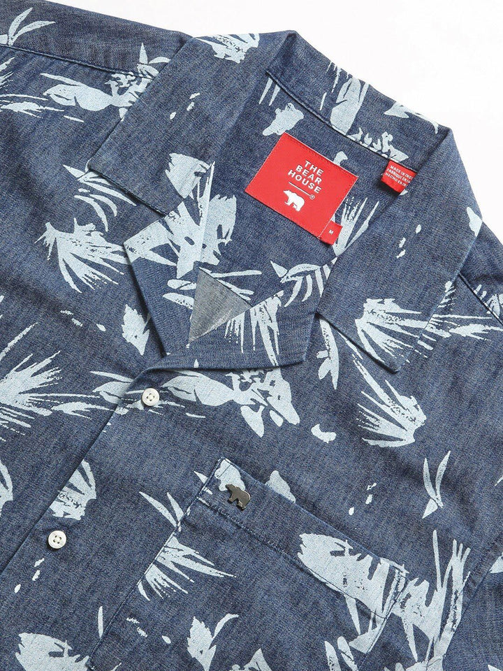 THE BEAR HOUSE Floral Printed Cuban Collar Pure Cotton Casual Shirt