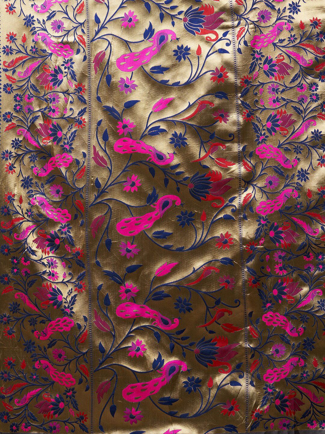 Saree mall Biru Laut & Berwarna Emas Motif Etnik Zari Silk Blend Banarasi Sarees