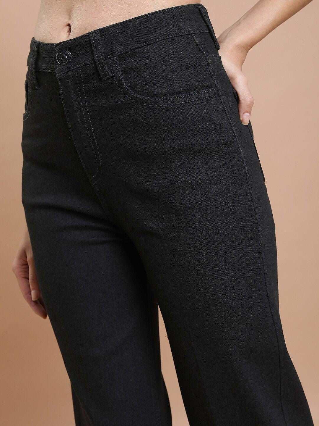 Basics By Tokyo Talkies Women Flared Mid-Rise Clean Look Straight Fit Stretchable Jeans