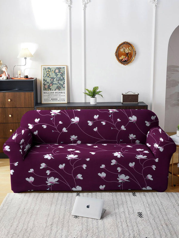 Cortina  Purple & White Floral Printed 3-Seater Sofa Cover