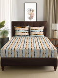 Story@home Arena Cream-Coloured & Grey Printed 180 TC Queen Bedsheet & 2 Pillow Covers