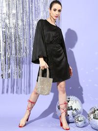 STREET 9 Black Satin A-Line Dress