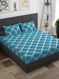 Story@home Blue Pink Ethnic Motifs Pure Cotton 152TC Queen Bedsheet With 2 Pillow Covers