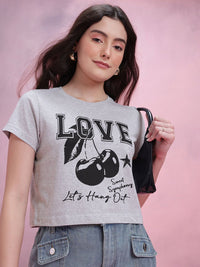 DressBerry Women Typography Printed Crop T-shirt