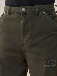 Bewakoof Men Straight Fit High-Rise Distressed Organic Cotton Baggy Jeans