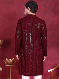 Jompers Geometric Embroidered Band Collar Chikankari Kurta