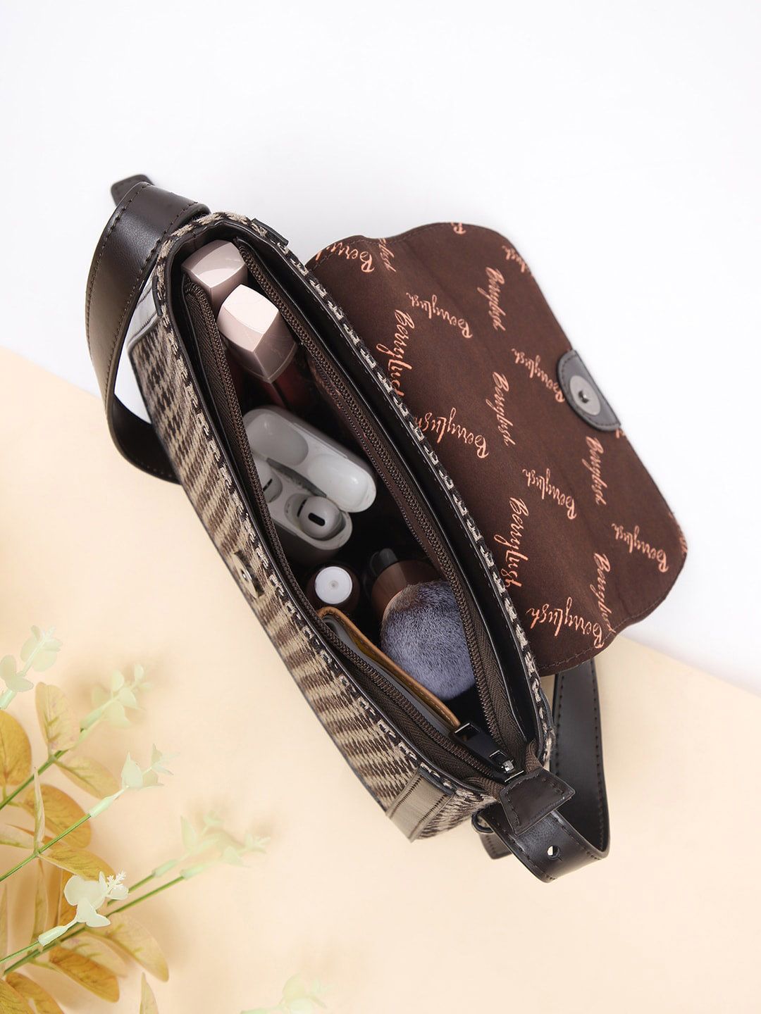 Berrylush Checked Structured Cotton Sling Bag