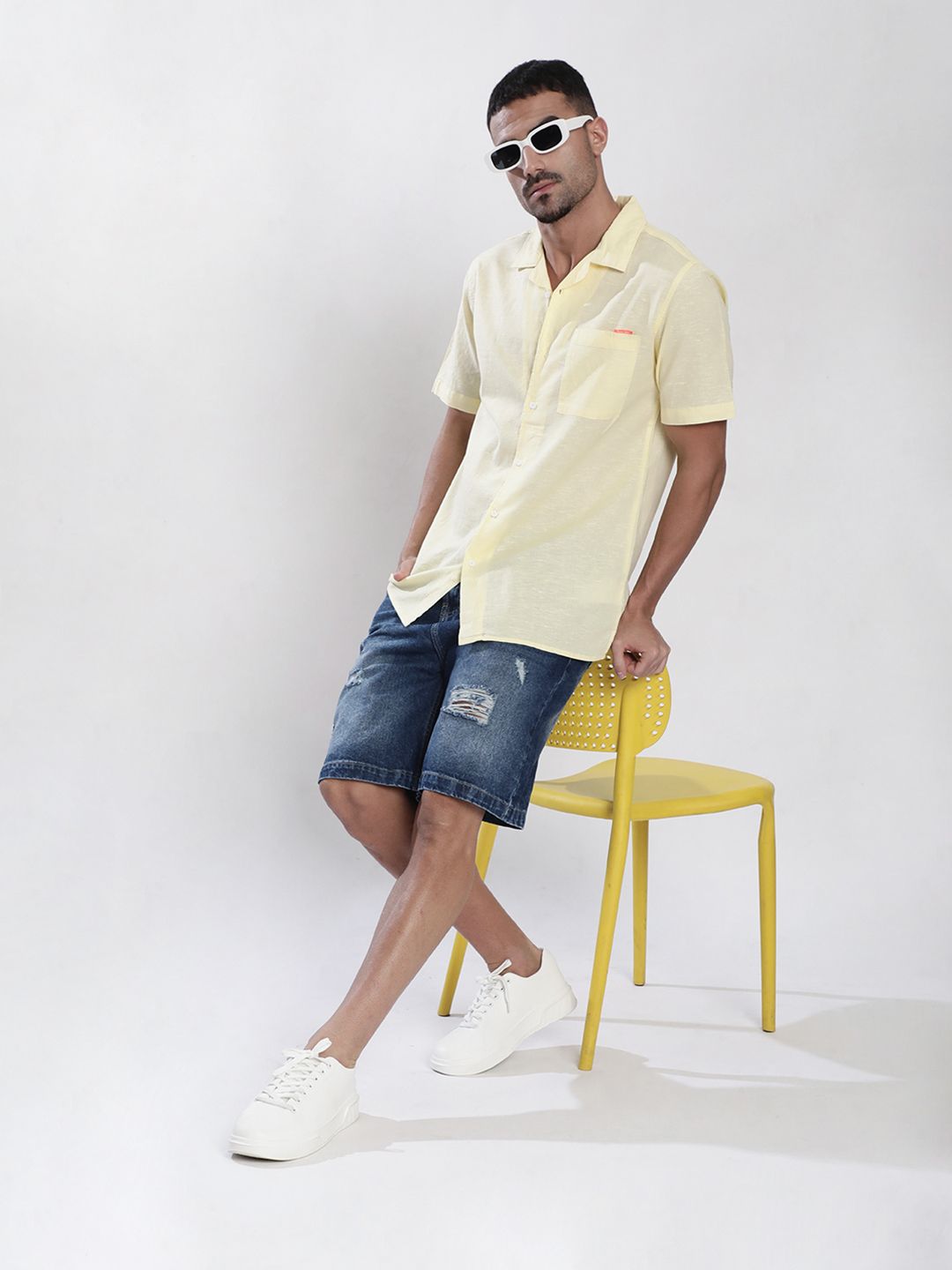 Bene Kleed Men Cuban Collar Cotton Linen Casual Shirt