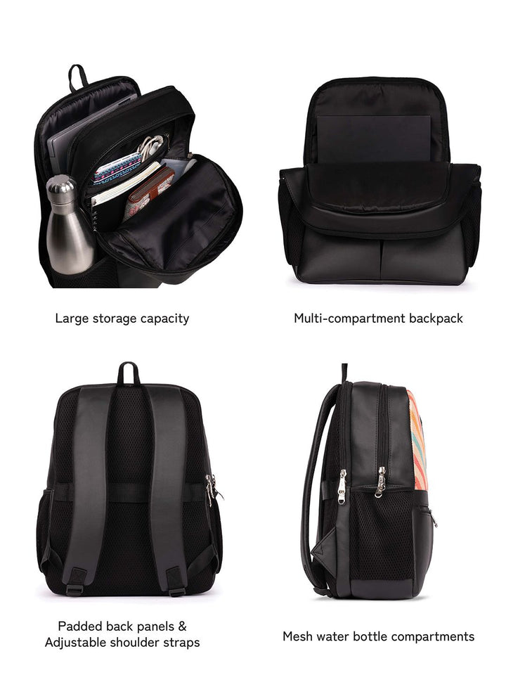 ZOUK Women Chevron Printed Vegan Leather Backpack With Compression Straps-Up to 16 inch