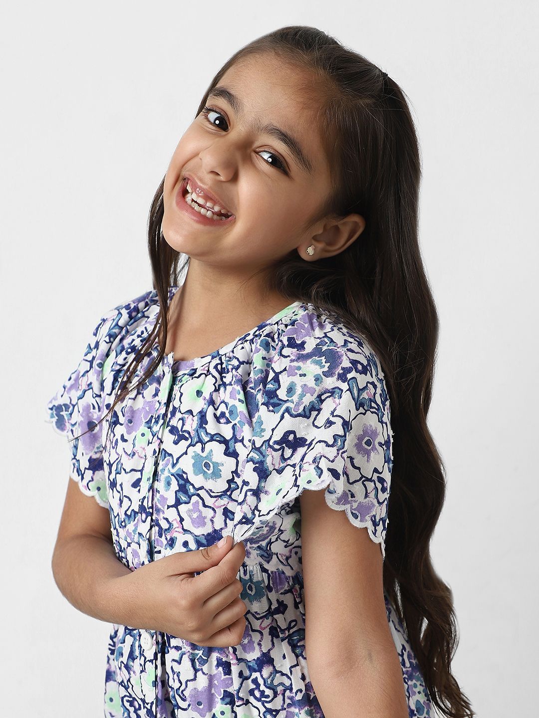 Nauti Nati Floral Print Flared Sleeve Shirt Dress