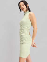 DressBerry The Satin Sensation Ruched Midi Sheath Dress