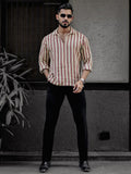 Powerlook Men Spread Collar Vertical Striped Casual Shirt
