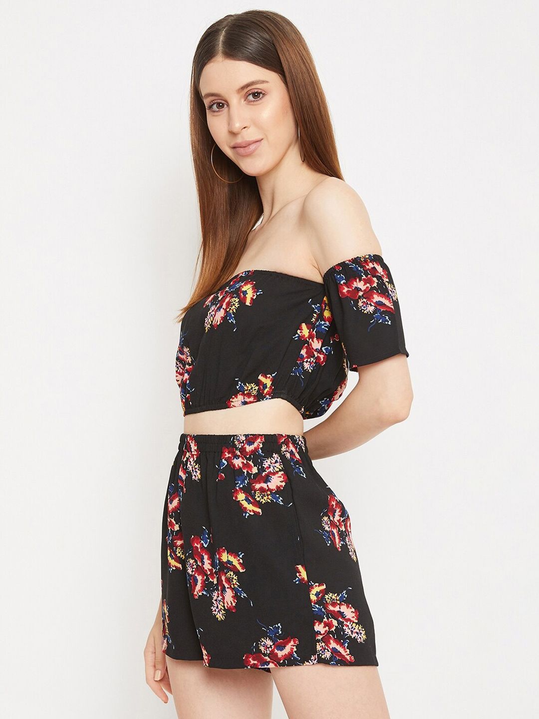 Berrylush Women Black & Red Printed Two-Piece