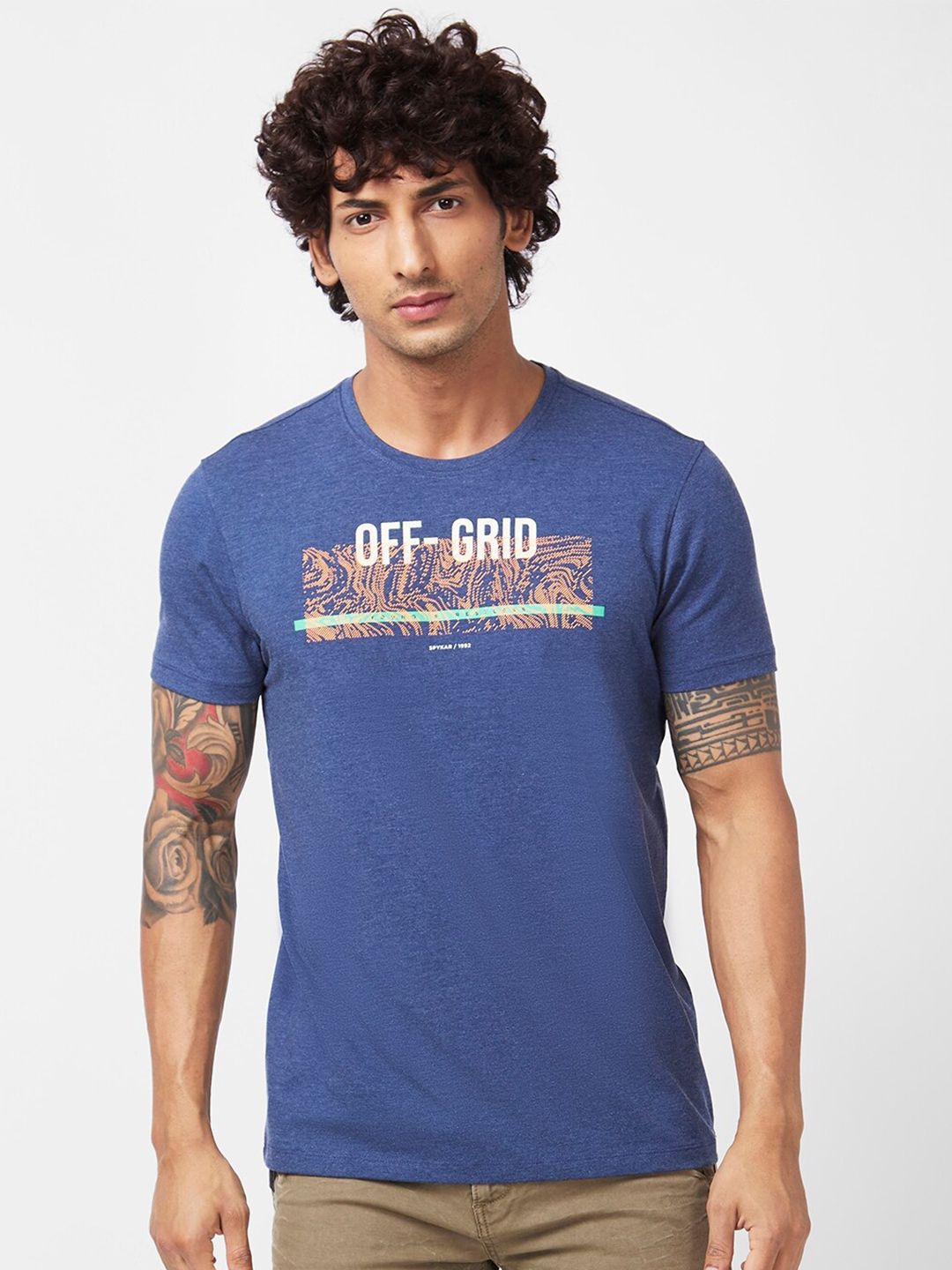 SPYKAR Typography Printed Slim Fit Cotton Casual T-Shirt